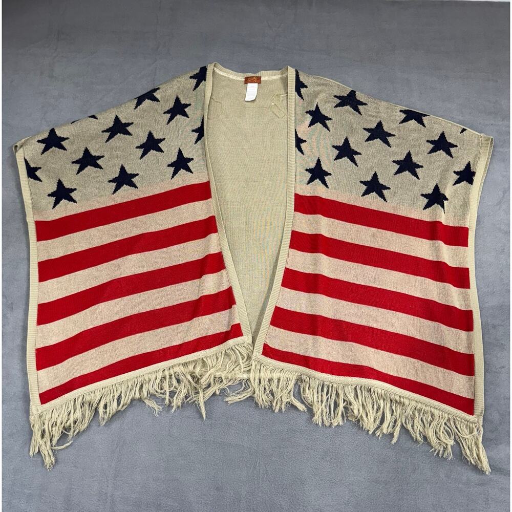 Scully Cardigan Sweater Womens Open Knit Waterfall 4th of July USA Colors MEDIUM